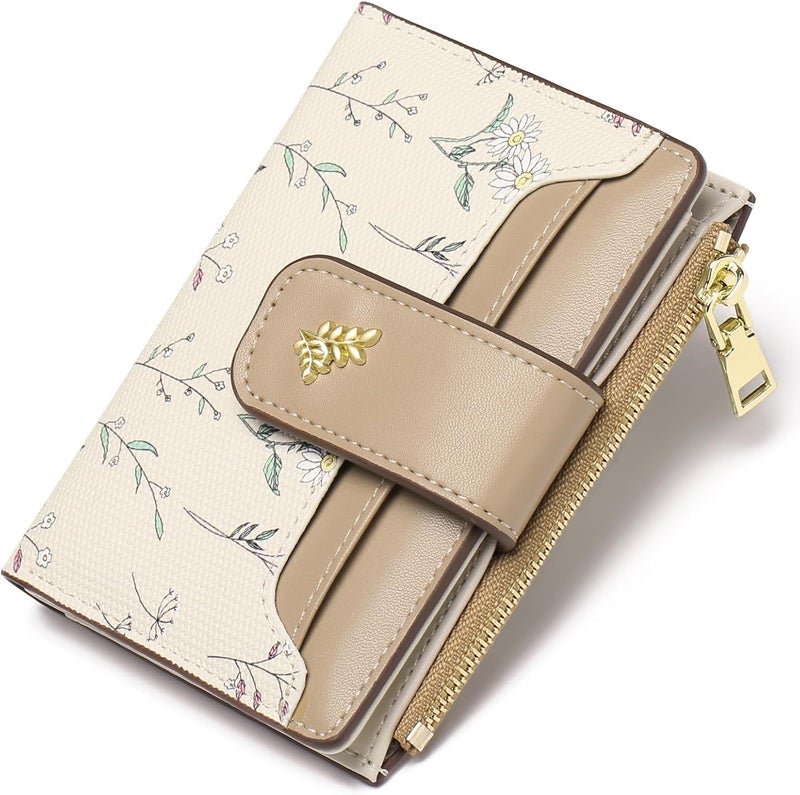 GAEKEAO Small Wallets for Women RFID Blocking Leather Bifold Zipper Pocket Wallet Credit Card Holder with ID Window - Image 1